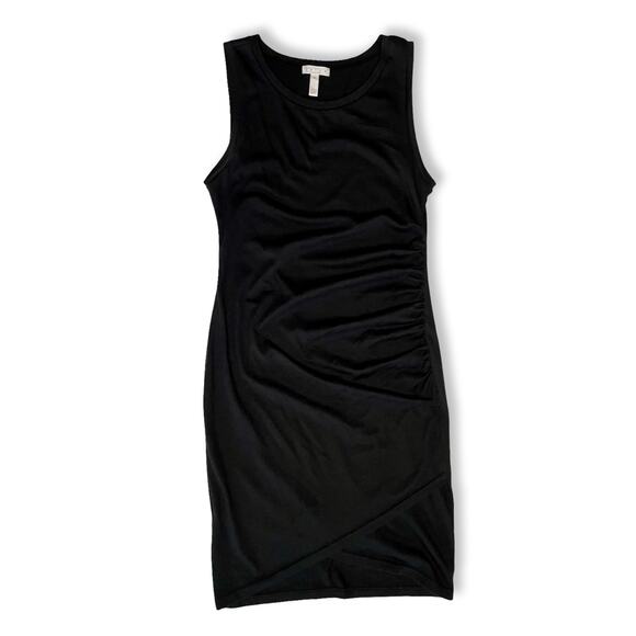 Leith Black Bodycon Sheath Dress M Ruched Asym Slit Work Cocktail Hoco - Picture 3 of 8